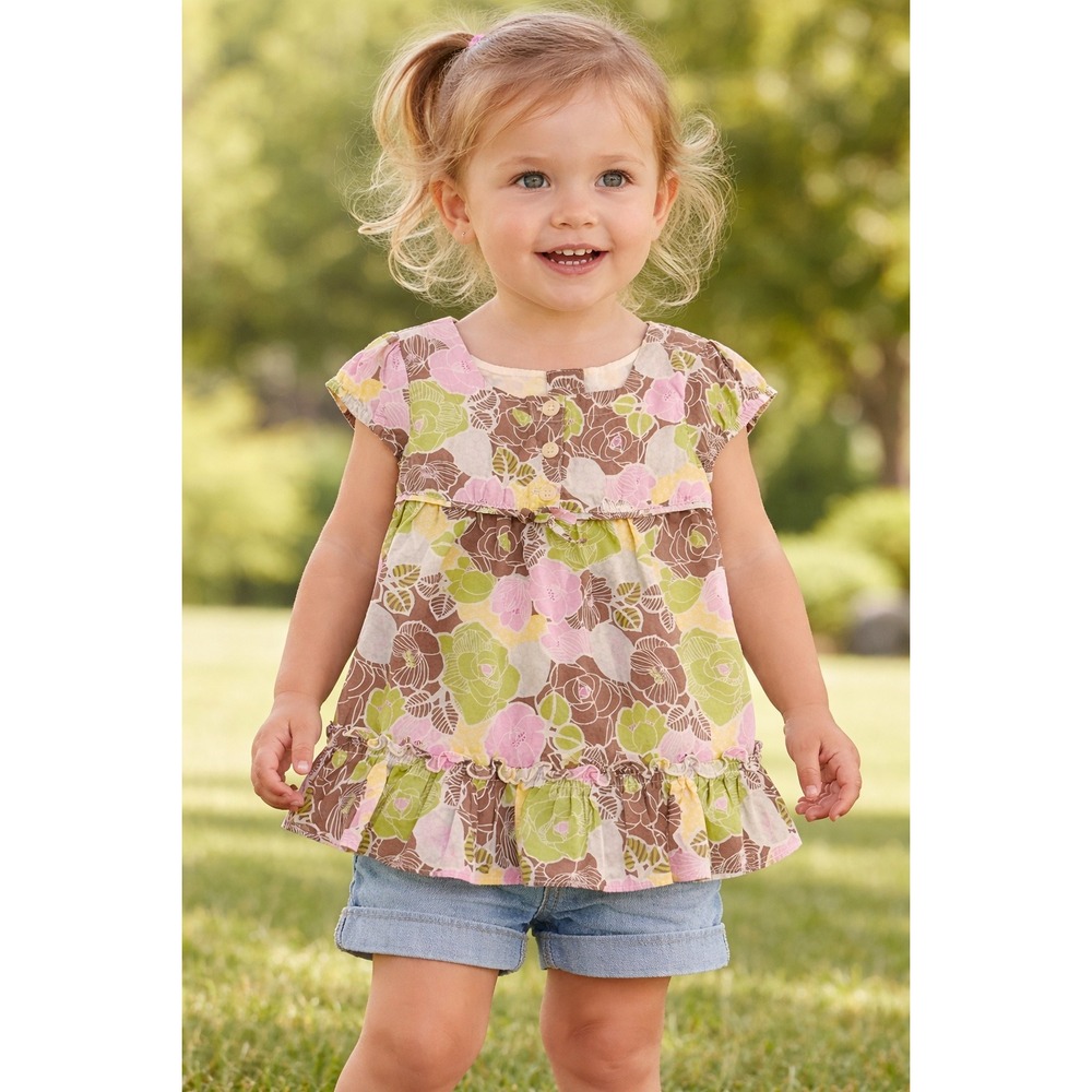Vintage Genuine Kids OshKosh Toddler Girls Floral Boho Tunic Top Spring Size 2T